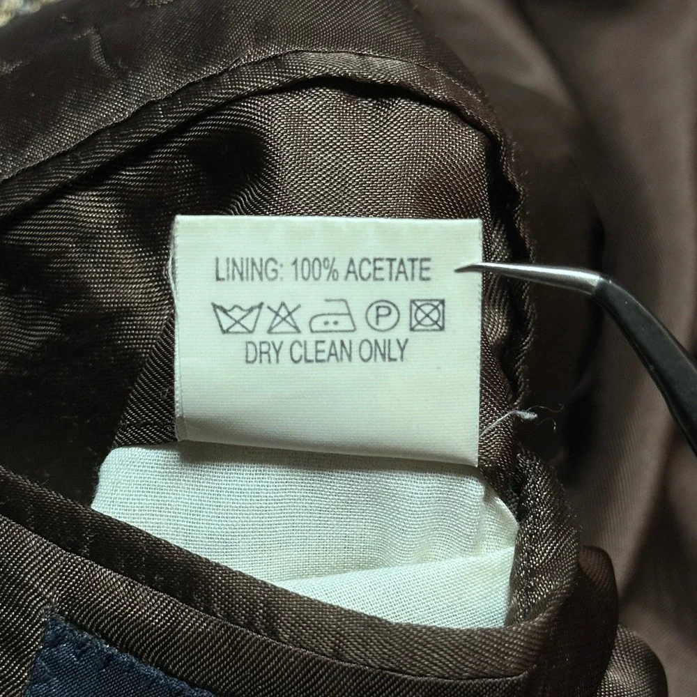 Jos A Bank Sport Coat Mens 42L Silk Wool Houndstooth Brown Two Button Blazer